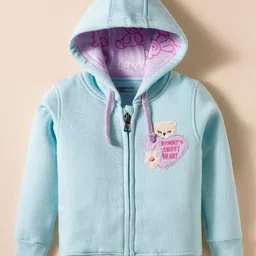 Bodycare Fleece Knit Full Sleeves Hooded Sweatjacket With Bear Embroidery Patch- Light Blue-picture-22