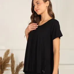 Zelena Half Sleeves Solid Extra Stretchable Zipless Maternity Top - Black image 4