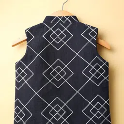 Little Bull Full Sleeves Solid Kurta & Pyjama With Abstract Embroidered Waistcoat Set - Black image 3