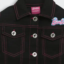 Barbie by Tiny Girl Woven Full Sleeves Text Printed Jacket - Black image 4