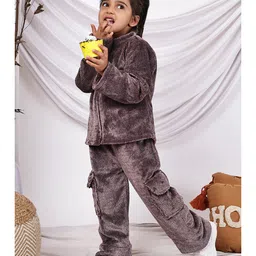 NEUDIS Velvet Knit Full Sleeves Ribbed Winter Jacket & Trouser Set - Charcoal Grey image 4