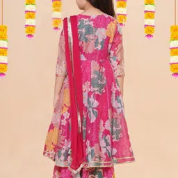 Sangria Girls Printed Silk Blend Kurta Sets With Dupatta image 3