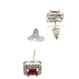 FEMMIBELLA Silver Plated American Diamond Studded Square Shaped Studs image 2