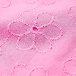 Babyhug Cotton Woven Full Sleeves Peter Pan Collar Frock with Floral Embroidery - Pink image 4