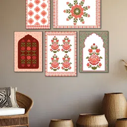 nestroots A Royal Menagerie of Blooms White 5 Pieces Floral Printed Canvas Wall Paintings-picture-10