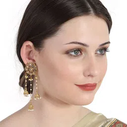 ANIKAS CREATION Gold-Plated Floral Drop Earrings image 3