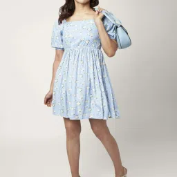 People by Pantaloons Blue Floral Print A-Line Dress image 4