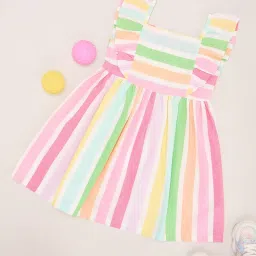 Pantaloons Junior Girls Multi Cotton Striped Dress image 1