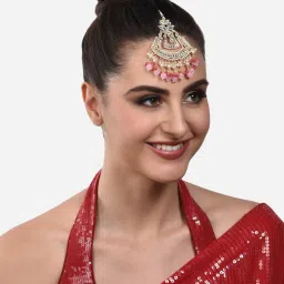 Zaveri Pearls Dark & Light Pink Cluster Drops Ethnic Kundan Maangtikka-ZPFK13791 image 4