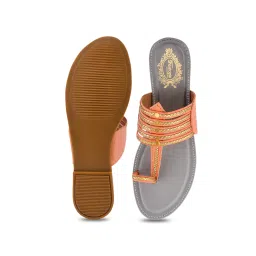 Shoetopia Women's Orange Toe Ring Sandals image 4