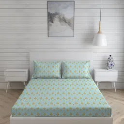 Boutique Living India Blue & Gold 400 TC Cotton Pure Earth King Bed Sheet with Pillow Cover image 1