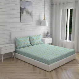 Boutique Living India Blue & Gold 400 TC Cotton Pure Earth King Bed Sheet with Pillow Cover image 4