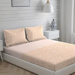 Boutique Living India Peach & Gold 400 TC Cotton Pure Earth King Bed Sheet with Pillow Cover image 5