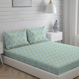 Boutique Living India Blue & Gold 400 TC Cotton Pure Earth King Bed Sheet with Pillow Cover image 5