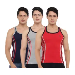 Dollar Bigboss Assorted Color Cotton Regular Fit Striped Gym Vests (Pack Of 3) image 1