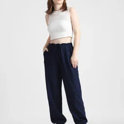 Only Navy Polyester Relaxed Fit High Rise Joggers image 4