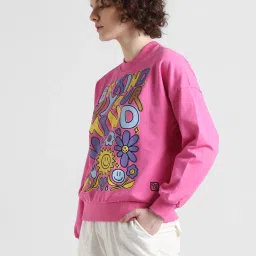 Only Dark Pink Cotton Graphic Print Sweatshirt image 4