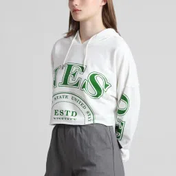 Only White Graphic Print Crop Hoodie image 4