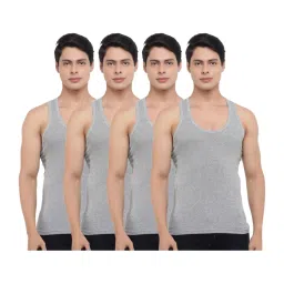 Dollar Bigboss Grey Cotton Regular Fit Derby Vests (Pack Of 4) image 1