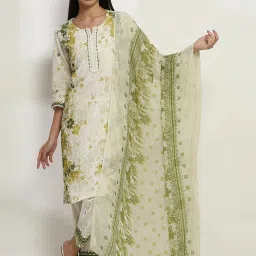 Rangriti Lime Green Printed Kurta Sets image 1