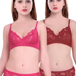 AROUSY Maroon & Pink Self Pattern Bra Panty Set - Pack Of 2 image 1