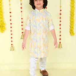 Ministitch Boys Green Cotton Embroidered Regular Fit Kurta Set-picture-11