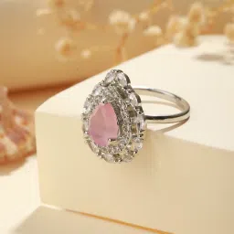 Priyaasi Pink Teardrop American Diamond Silver-Plated Finger Ring image 1