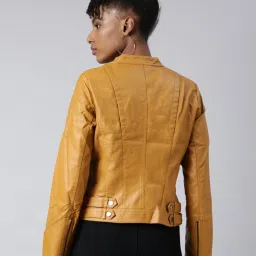 showoffff SHOWOFF Mustard Regular Fit Biker Jacket image 4