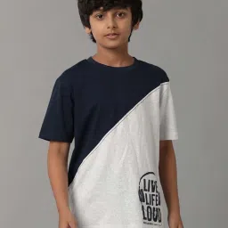 Under Fourteen Only Kids Navy & White Cotton Printed T-Shirt image 1