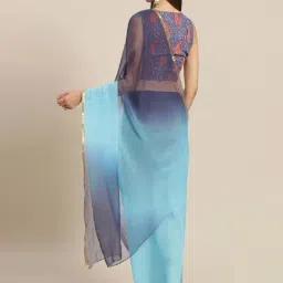 Geroo Jaipur Blue Shaded Hand-Dyed Chiffon Saree with Hand Block Printed Blouse image 2