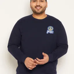 Bigbanana Men Plus Size Navy Solid Regular Fit Sweatshirt image 1
