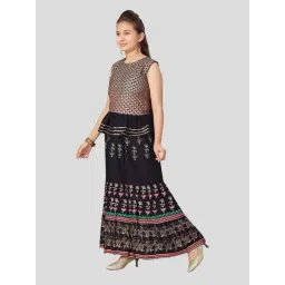 Aarika Kids Golden & Navy Cotton Printed Lehenga Cholis image 4
