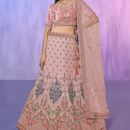 Odette Pink Embroidered Semi Stitched Lehenga Blouse Set With Dupatta image 1