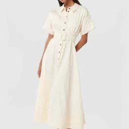 Forever New Cream Regular Fit Self Pattern Dress image 1