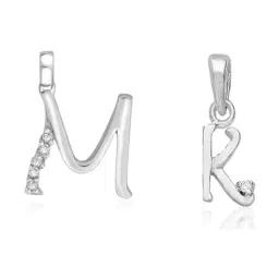Taraash 92.5 Sterling Silver 'M' & 'K' Initial Letter Couple Pendants-picture-27