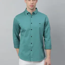 Dennis Lingo Blue Cotton Slim Fit Shirt-picture-38