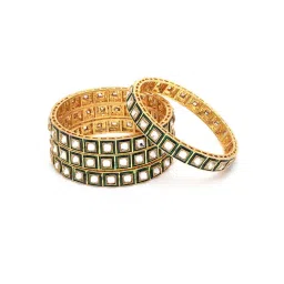 Karatcart Antique Gold-Plated Green Meena Work Kundan Bangles for Women - Set of 4 image 4