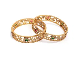 Karatcart Antique Floral Gold-Plated Rajwadi Temple Bangles for Women - Set of 2 image 4