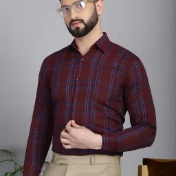 Indian Needle Maroon Regular Fit Check Cotton Shirt image 1
