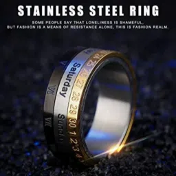 YouBella Stainless Steel Stylish Revolving Calendar Silver-Plated Golden & Black Band Rings for Men image 4