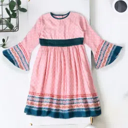 Bella Moda Girls Blue Cotton Three Fourth Bell Sleeves Solid Dress-picture-17