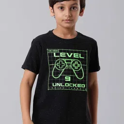Indian Terrain Kids Black Cotton Printed T-Shirt image 1