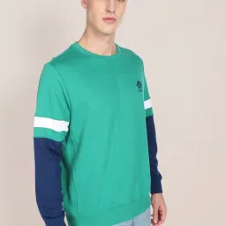 U.S. Polo Assn. Teal Cotton Regular Fit Colour Block Sweatshirt image 4