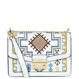 Esbeda White PU Embroidered Sling Handbag image 1