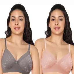 IN CARE Grey & Peach Non-Wired Full Coverage Push-Up Bra - Pack of 2 image 1