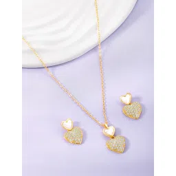 Peora Gold Plated Contemporary CZ Stud Pendant & Earring image 1