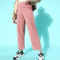 STREET 9 Women Pretty Pink Solid Fleece Trousers-image-13