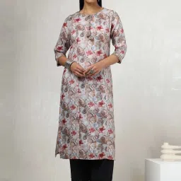 Soch Powder Blue Linen Floral Print Kurta image 1