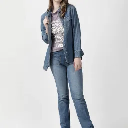 Wrangler Blue Flared Fit High Rise Jeans image 4