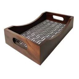 Crayton Grey & Brown Teak Wood Serving Tray - Set of 1 image 2